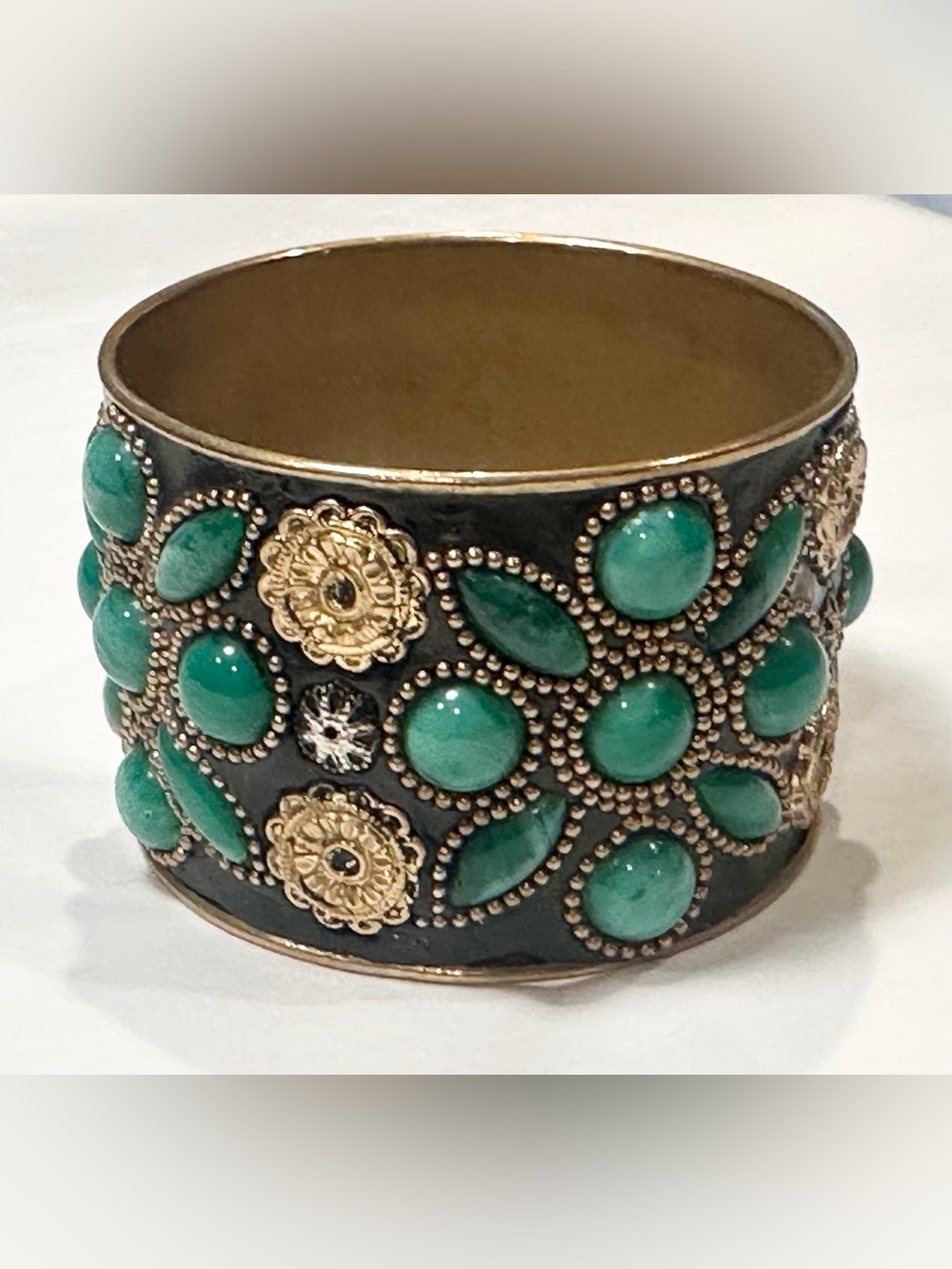 Forever 21 Green Floral Wide Statement Bangle Bracelet